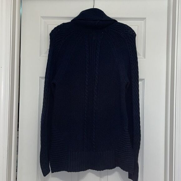 CAbi 3168 Navy Cable Knit Cowl Neck Sweater - Picture 8 of 8
